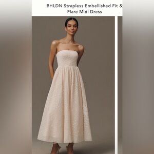 NWT BHLDN Strapless Pearl-Embellished Cream Midi Dress